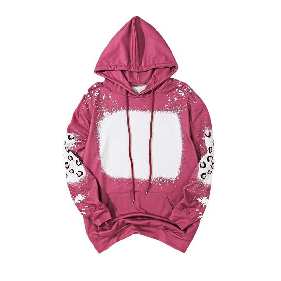 Rose Leopard Bleached Long Sleeve Hoodie with Pocket New Sizes S, M, L, XL - Picture 11 of 13